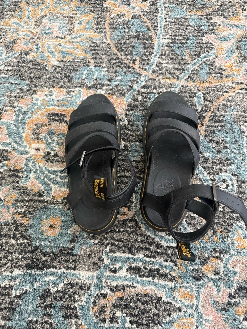 Dr. Martens Black Leather Multi-Strap Platform Sandals
